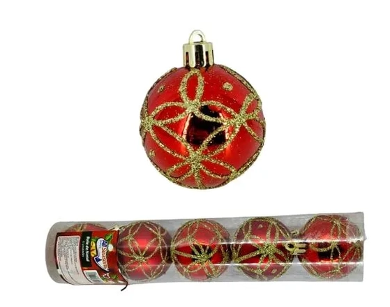 909742  BOLA TUBO DECORADA VERMELHA 5CM C/5