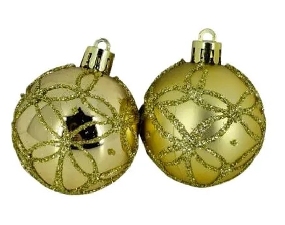 909743 BOLA TUBO DECORADA DOURADA 5CM C/5