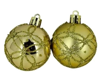 909743 BOLA TUBO DECORADA DOURADA 5CM C/5