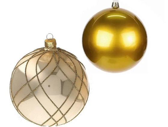 909746  BOLA TUBO DECORADA DOURADA 8CM C/5