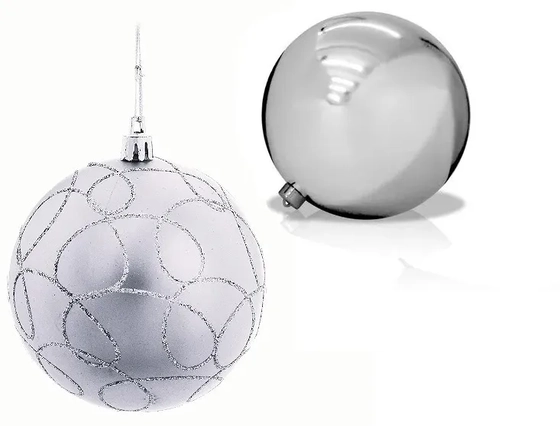 909747 BOLA TUBO DECORADA PRATA 8CM C/5