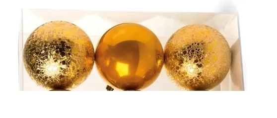 909758 BOLA TUBO DECORADA DOURADA 8CM C/5