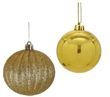 909761 BOLA TUBO DECORADA DOURADA 5CM C/5
