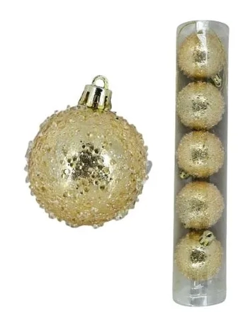 909769 BOLA TUBO BRILHANTE DOURADO 5CM C/5