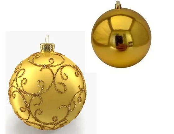 909752 BOLA TUBO DECORADA DOURADA 8CM C/5