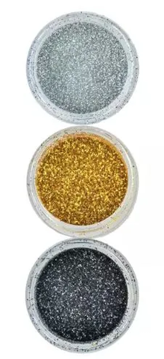 GL-EF03 GLITTER PRATA/DOURADO/ PRETO C/COLA