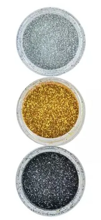 GL-EF03 GLITTER PRATA/DOURADO/ PRETO C/COLA