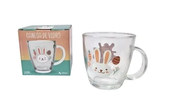 111426 CANECA CÔNICA DE VIDRO PASCOA 350 ML LUVA COELHO