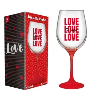 221015 TAÇA VINHO DE VIDRO LOVE 450 ML LUVA COM 01 - TE AMO