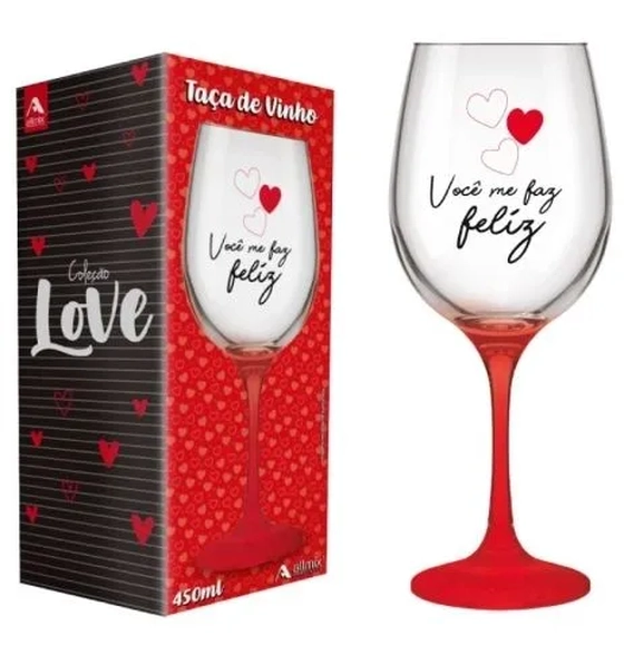 221016 TAÇA VINHO DE VIDRO LOVE 450 ML LUVA COM 01 - FELIZ