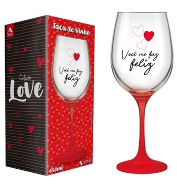221016 TAÇA VINHO DE VIDRO LOVE 450 ML LUVA COM 01 - FELIZ