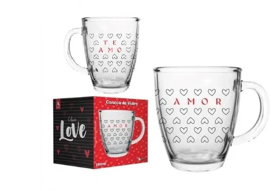 111413 CANECA DE VIDRO LOVE 350 ML LUVA - TE AMO AMOR