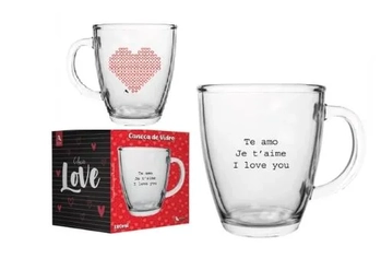 111414 CANECA DE VIDRO LOVE 350 ML LUVA - I LOVE YOU