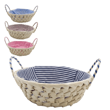 CA2925 CESTA DE VIME 23X7CM REDONDA FORRO LISTRADO ALCA NATU