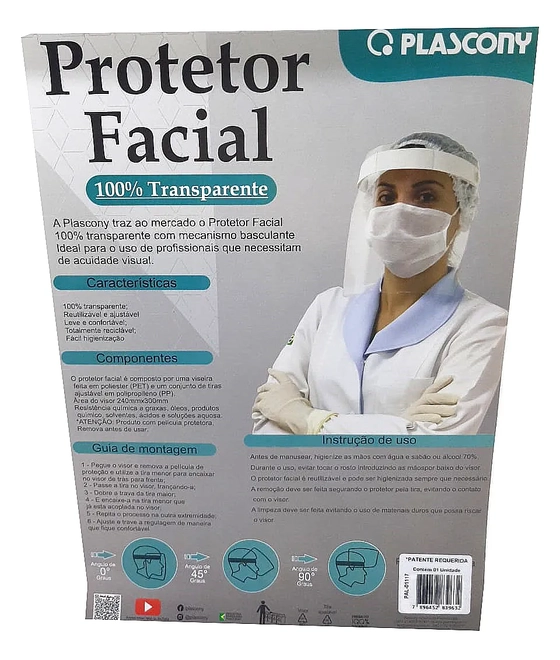 PAL-01117 PROTETOR FACIAL EM PET TIPO FACE SHIELD TRANSPAREN