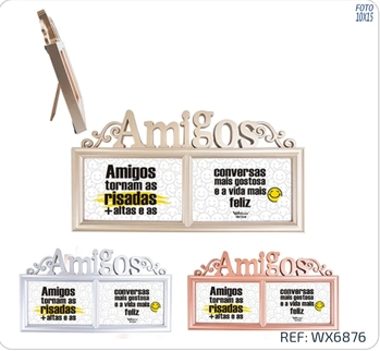WX6876 PORTA RETRATO DUPLO AMIGOS 10X15 METALIZADO