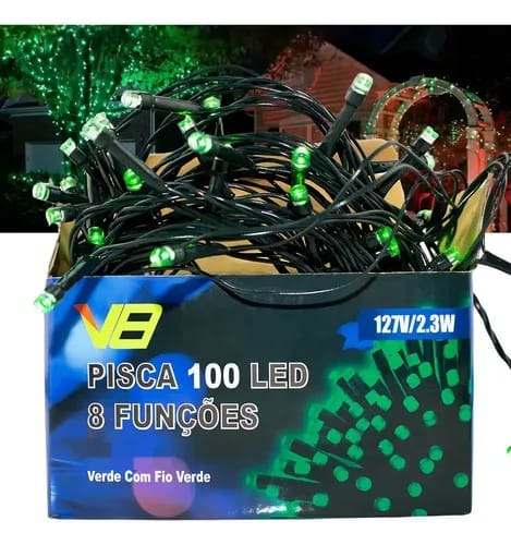 1016 PISCA-PISCA C/100LED VERDE 9.5MT 8F C/FIO VERDE 127V