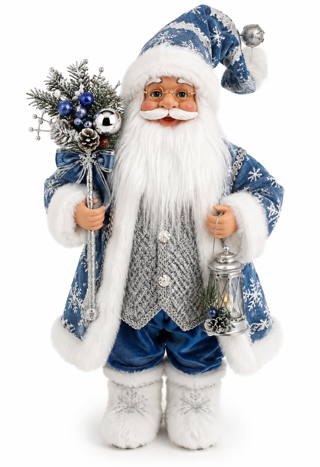928122 BONECO PAPAI NOEL LUXO AZUL COM BRANCO 60CM