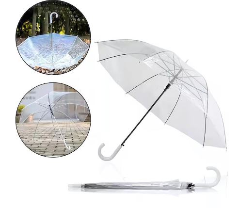IS0012D GUARDA CHUVA TRANSPARENTE CABO CURVADO 8 VARETAS
