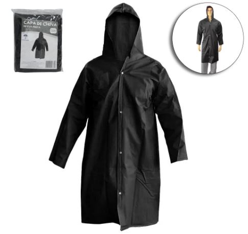 IS0034 CAPA DE CHUVA EVA PRETA ADULTA 