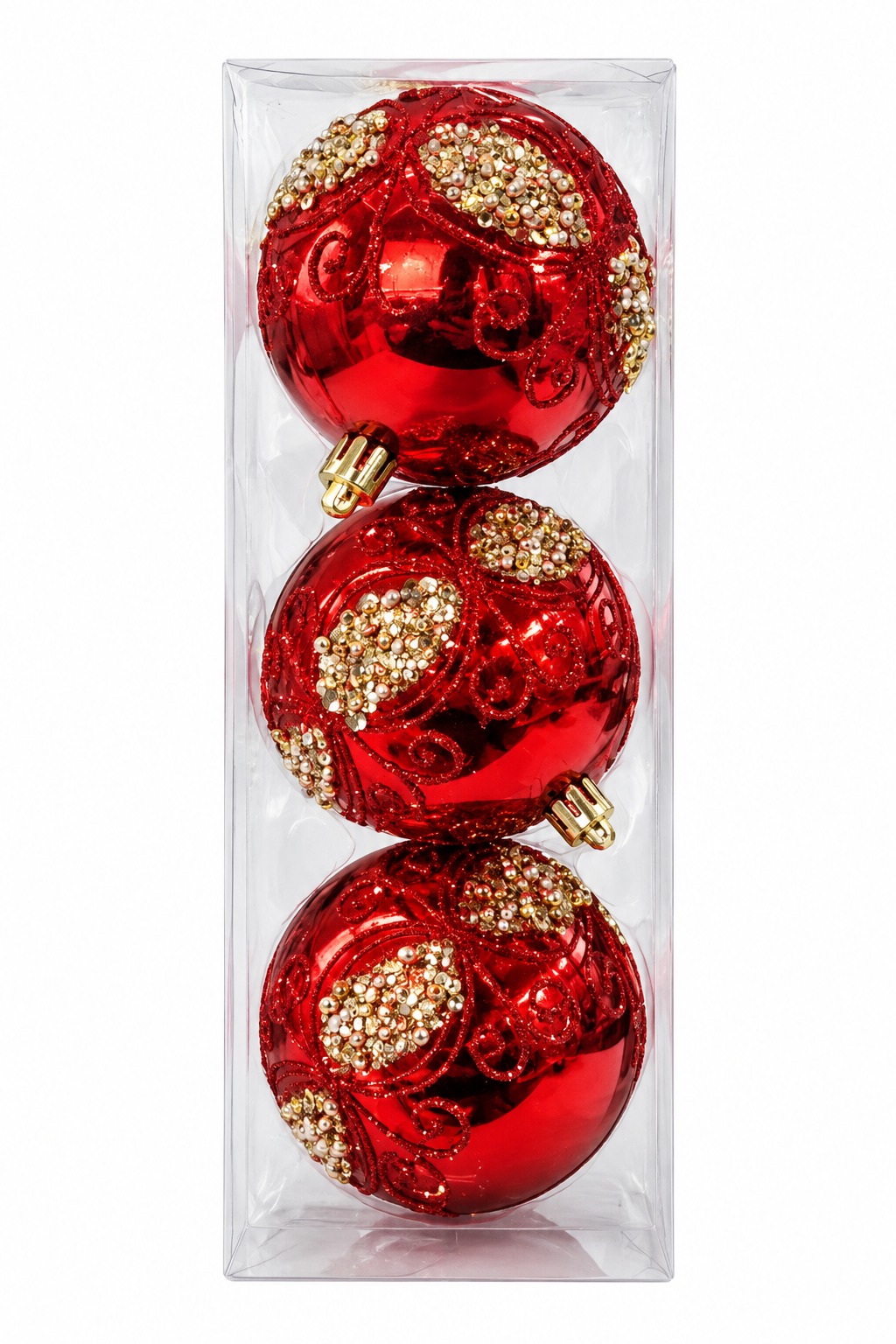 928927 BOLA DECORADA VERMELHA 8CM C/3