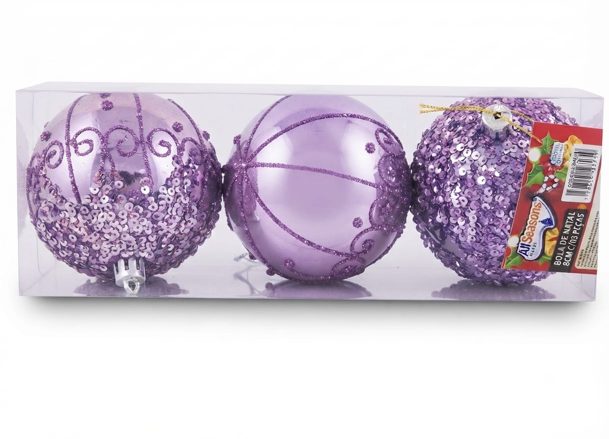 928929 BOLA DECORADA LILAS 8CM C/3