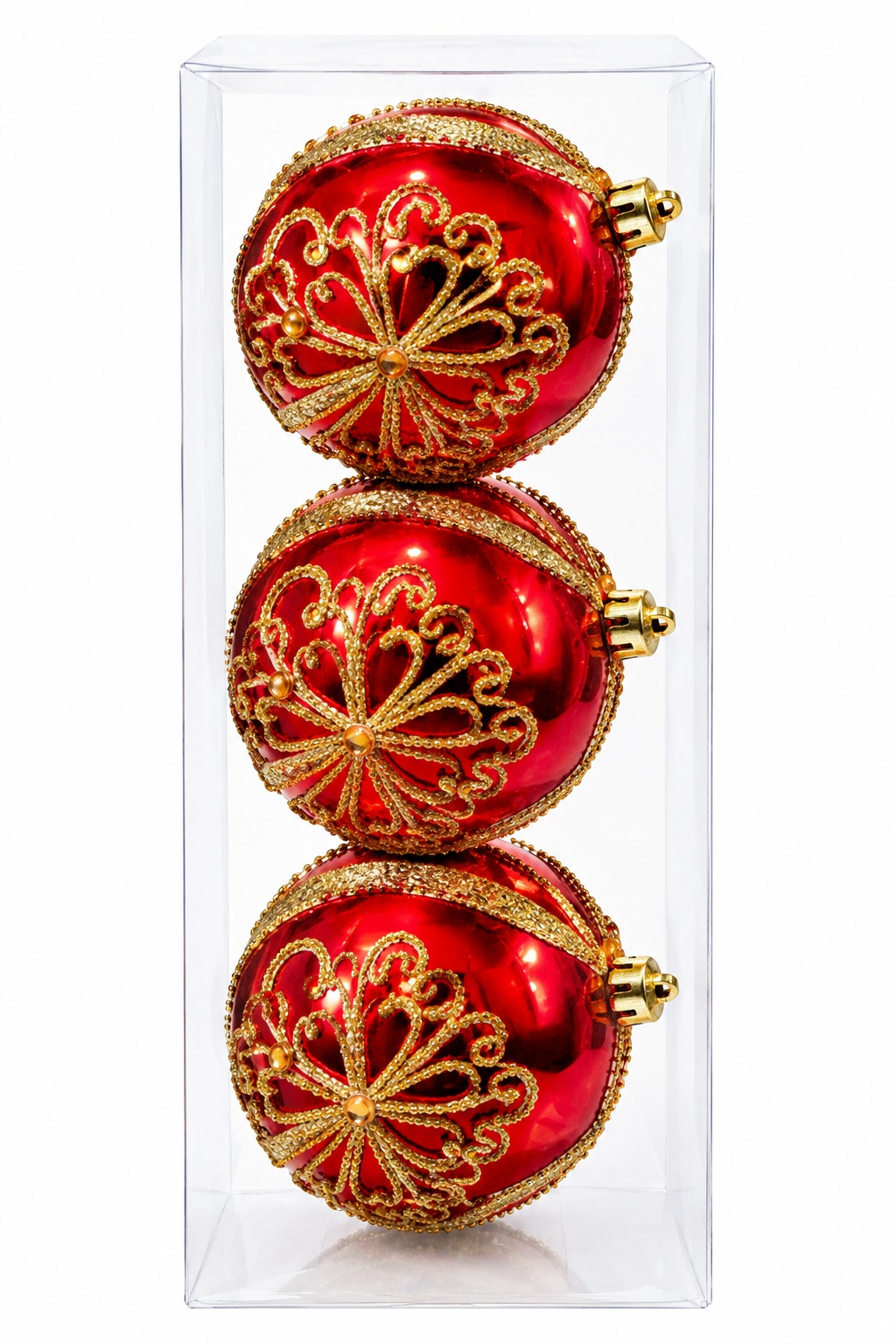 928931 BOLA DECORADA VERMELHA 8CM C/3