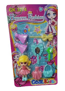 GK3274 BONECA FASHION C/ ACESSORIOS CORES SORTIDAS