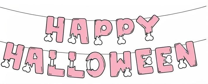 PF45860RS FAIXA DE PAPEL HAPPY HALLOWEEN OSSOS C/14 - ROSA