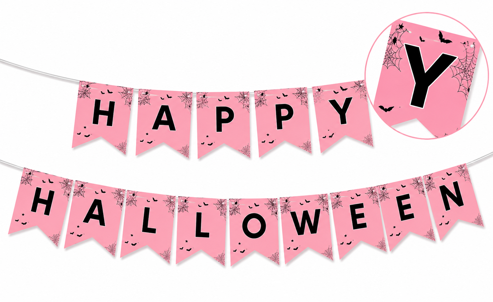 PF45857RS FAIXA DE PAPEL LUXO BANDEIRA HAPPY HALLOWEEN- ROSA