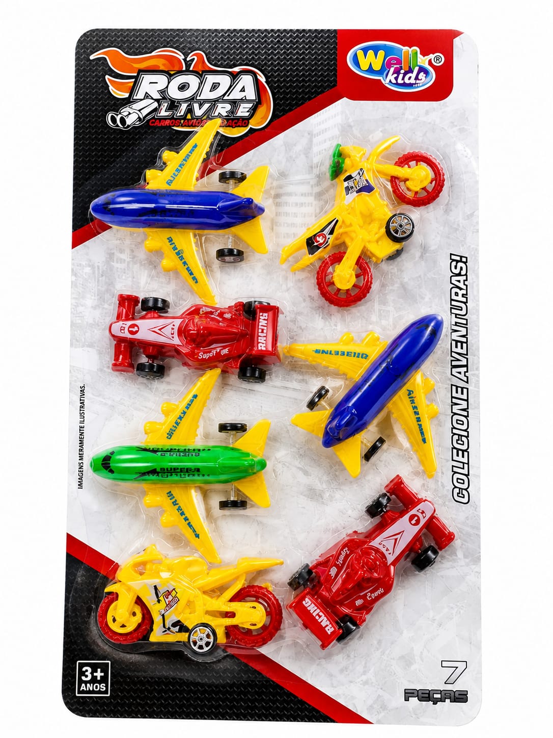 WB12370 CARRO MOTO E AVIAO SUPER CORRIDA 7 PCS