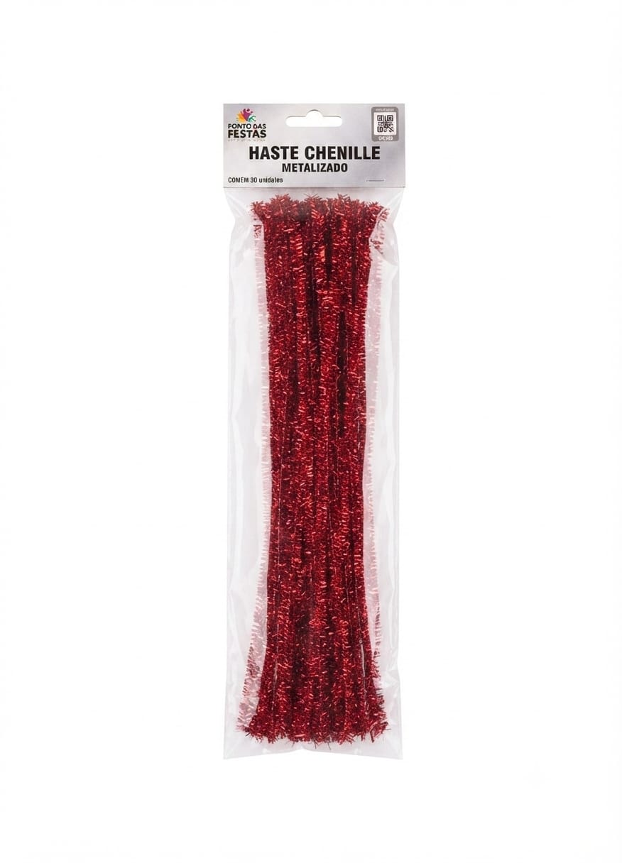 PF5287VM HASTE CHENILLE METALIZADO 30CM C/30 - VERMELHO