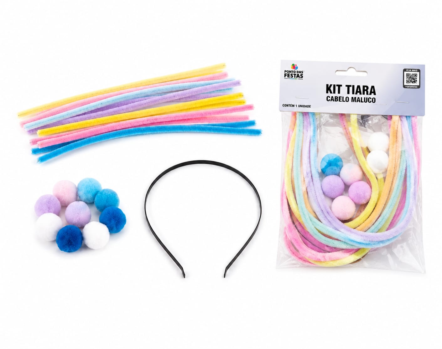PF75067 KIT TIARA CABELO MALUCO CANDY 30CM C/03