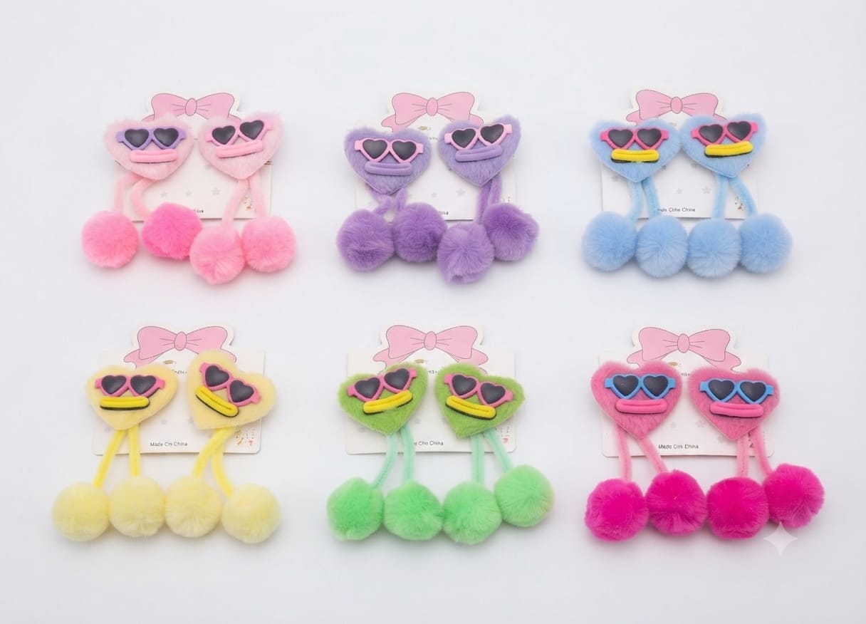 PF75069 PRESILHA CABELO MALUCO CORACAO POM POM