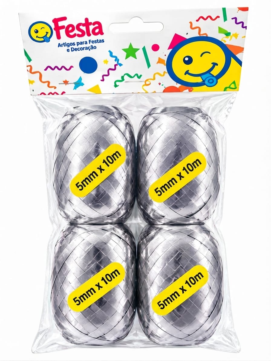 Q24337 FITILHO METALIZADA PRATA C/ 4 10M